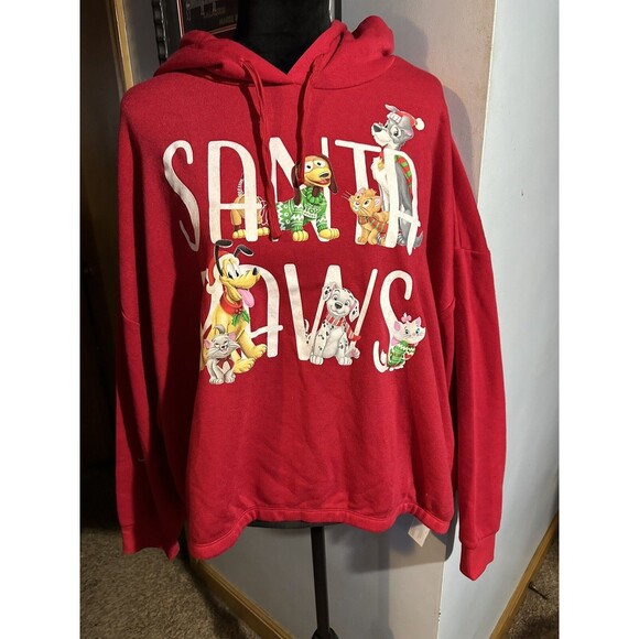 Disney Parks Christmas SANTA PAWS Holiday Dogs Cropped Hoodie Pullover 2XL NWT - Picture 1 of 5